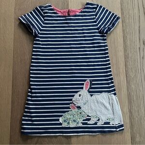 Mini Boden Navy and White Striped Dress with Bunny Appliqué